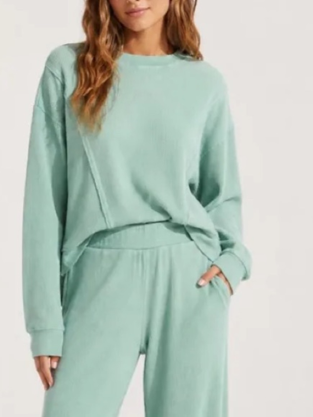 Sunnyside by Sundry sage green waffle knit oversized pop‎ over small
